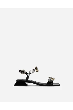 Dolce & Gabbana Polished Calfskin Sandals With Crystals - Woman Sandals And Wedges Multi-colored 39