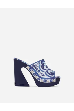 Dolce & Gabbana Majolica-print Polished Calfskin Clogs - Woman Sandals And Wedges Leather 39