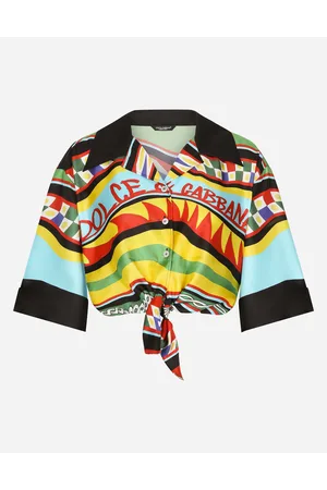 Dolce & Gabbana Short Carretto-print Twill Shirt With Knot Detail - Woman Shirts And Tops Carretto Print Silk 40