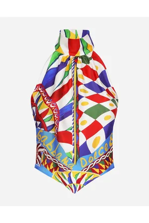 Dolce & Gabbana Twill Halterneck Top With Carretto Print - Woman Shirts And Tops Carretto Print Silk 38