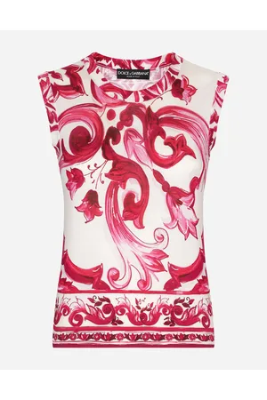 Dolce & Gabbana Sleeveless Silk Top With Majolica Print - Woman T-shirts And Sweatshirts Multi-colored Silk 40