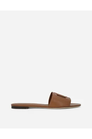 Dolce & Gabbana Calfskin Sliders With Dg Millennials Logo - Woman Slides And Mules Leather 36