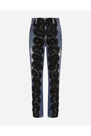Dolce & Gabbana Denim And Lace Boyfriend Jeans - Woman Multi-colored 50