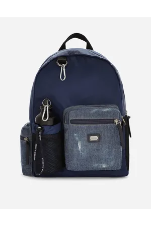 Dolce & Gabbana Denim And Nylon Backpack With Logo Tag - Man Accessories Onesize