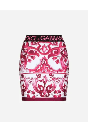 Dolce & Gabbana Majolica-print Technical Jersey Short Skirt - Woman Skirts Fuchsia Fabric 38