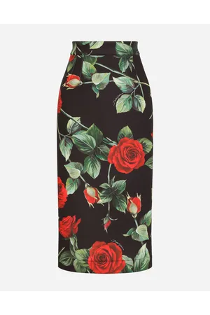 Dolce & Gabbana Rose-print Technical Jersey Midi Skirt - Woman Skirts 36