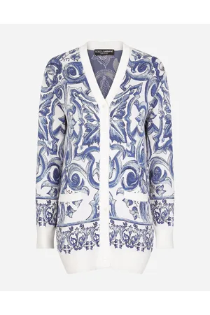 Dolce & Gabbana Majolica-design Silk Jacquard Cardigan - Woman Sweaters And Cardigans Multi-colored 36