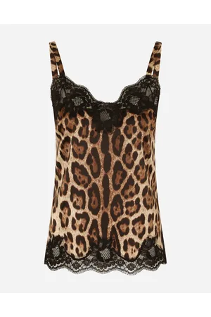 Dolce & Gabbana Slip Top Aus Satin Leoprint Mit Spitze - Woman Animal Print Satin 1