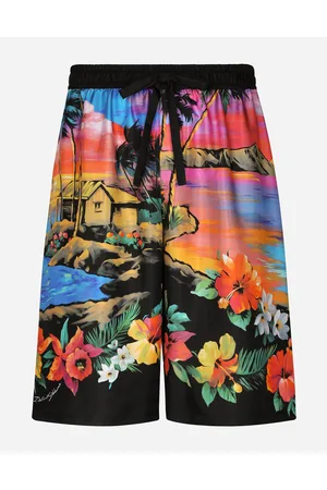 Dolce & Gabbana Silk Twill Jogging Shorts With Hawaiian Print - Man 46