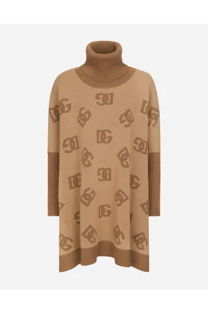 Dolce & Gabbana Short Wool Turtle-neck Poncho With Dg Inlay - Woman Coats And Jackets Multi-colored Wool S