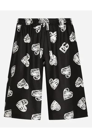 Dolce & Gabbana Silk Jogging Shorts With Dg Heart Print - Man 50