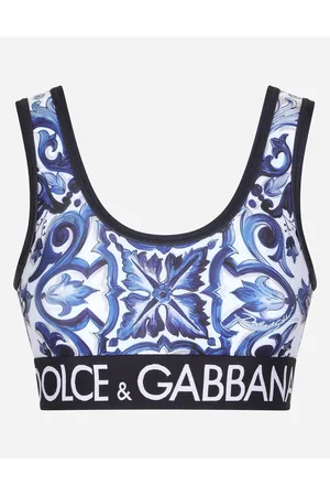 Dolce & Gabbana Majolica-print Jersey Top With Branded Elastic - Woman Shirts And Tops Blue Jersey 36