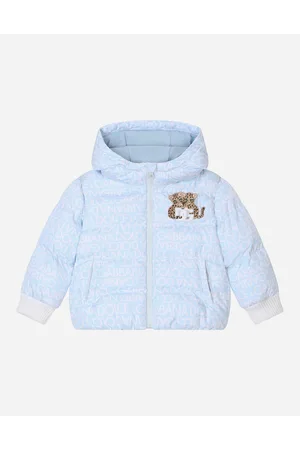 Dolce & Gabbana Short Down Jacket With All-over Logo Detailing And Patch - Man Topwear Light Blue Fabric 3/6 Months