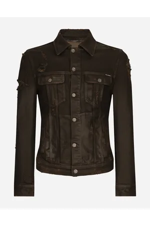 Dolce & Gabbana Waxed Stretch Denim Jacket With Rips - Man Denim Multi-colored Denim 44