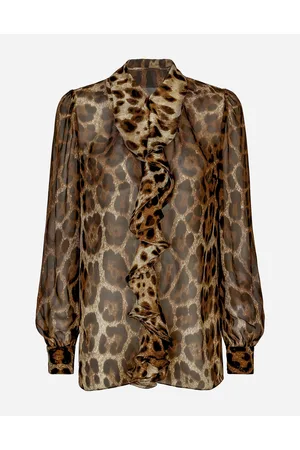 Dolce & Gabbana Leopard-print Chiffon Shirt With Ruches - Woman Shirts And Tops Silk 36