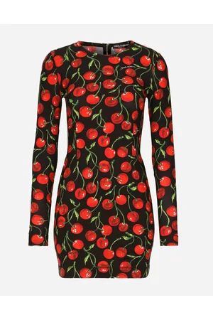 Dolce & Gabbana Short Long-sleeved Jersey Dress With Cherry Print - Woman Dresses Multi-colored Fabric 36