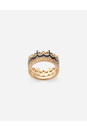 Dolce & Gabbana Crown Yellow Ring With Blue Enamel Crown And Diamonds - Man Rings 56