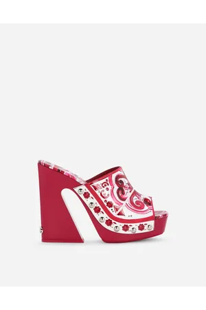 Dolce & Gabbana Printed Polished Calfskin Clogs - Woman Sandals And Wedges Fuchsia Leather 36