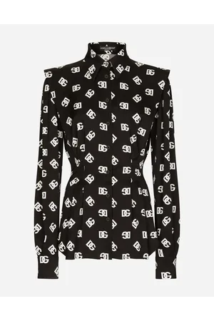 Dolce & Gabbana Charmeuse Shirt With All-over Dg Logo Print - Woman Shirts And Tops Black 36
