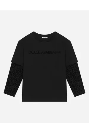 Dolce & Gabbana Long-sleeved Jersey T-shirt With Flocked Logo Print - Man T-shirts And Sweatshirts Multi-colored Jersey 2 Years