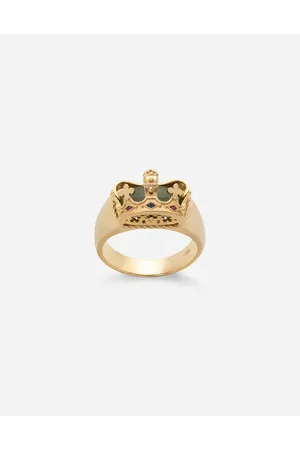 Dolce & Gabbana Crown Yellow Ring With Green Jade On The Inside - Man Rings 62