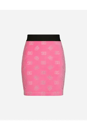 Dolce & Gabbana Flocked Jersey Miniskirt With All-over Dg Logo - Woman Skirts Cotton 46