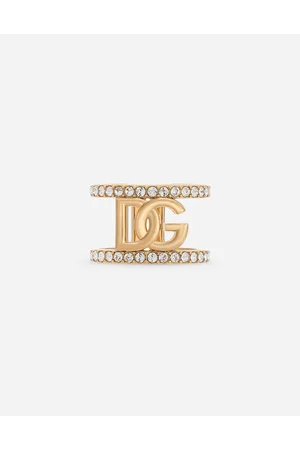 Dolce & Gabbana Open Ring With Rhinestones And Dg Logo - Man Bijoux Metal S