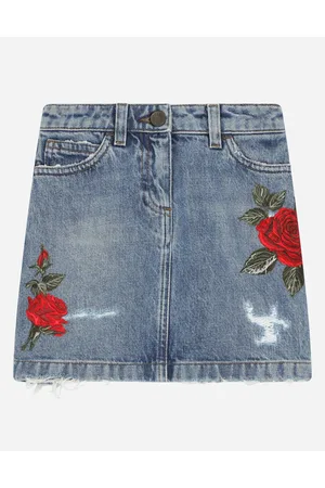 Dolce & Gabbana 5-pocket Short Denim Skirt With Rose Patch - Woman Trousers And Skirts Light Blue Denim 2 Years