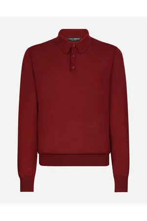 Dolce & Gabbana Cashmere Polo-style Sweater With Dg Logo Embroidery - Man Sweaters And Cardigans Burgundy Cashmere 48