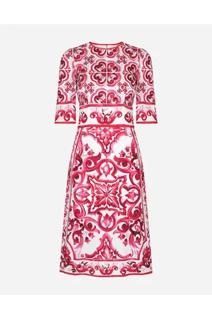 Dolce & Gabbana Majolica-print Charmeuse Midi Dress - Woman Dresses Fuchsia Silk 36