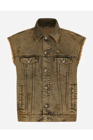 Dolce & Gabbana Overdyed Sleeveless Denim Jacket - Man Denim Multi-colored Denim 48
