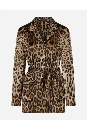 Dolce & Gabbana Leopard-print Satin Pajama Shirt With Belt - Woman Shirts And Tops Animal Print Cotton 40