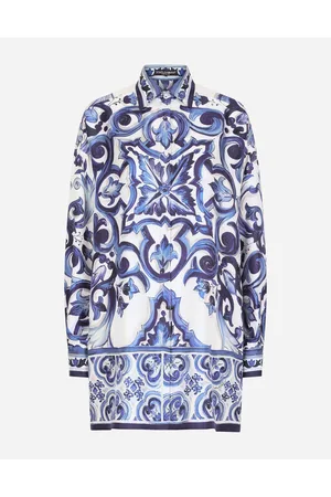 Dolce & Gabbana Silk Twill Shirt With Majolica Print - Woman Shirts And Tops Blue 36