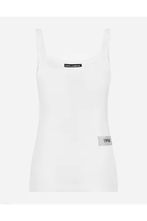 Dolce & Gabbana Kim Fine-rib Cotton Tank Top With The Re-edition Label - Woman T-shirts And Sweatshirts 40
