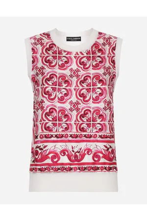 Dolce & Gabbana Majolica-print Silk And Twill Sweater - Woman Sweaters And Cardigans Fuchsia Silk 38