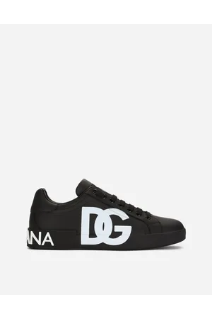 Dolce & Gabbana Calfskin Nappa Portofino Sneakers With Dg Logo Print - Man Sneakers Leather 41