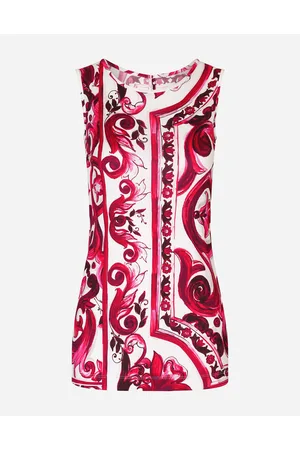 Dolce & Gabbana Sleeveless Organzine Top With Majolica Print - Woman Shirts And Tops Fuchsia Viscose 36