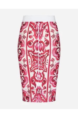 Dolce & Gabbana Majolica-print Marquisette Pencil Skirt - Woman Skirts Fuchsia Fabric 40