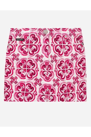 Dolce & Gabbana 5-pocket Denim Miniskirt With Majolica Print - Woman Trousers And Skirts Multi-colored Denim 3 Years