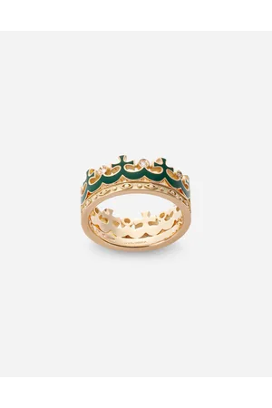Dolce & Gabbana Crown Yellow Ring With Green Enamel Crown And Diamonds - Man Rings 62