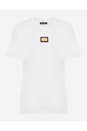 Dolce & Gabbana Jersey T-shirt With Dg Logo Tag - Woman T-shirts And Sweatshirts Cotton 40