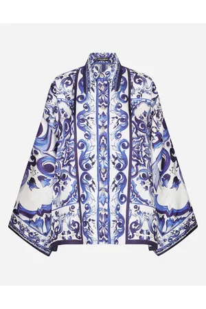 Dolce & Gabbana Majolica-print Twill Shirt With Slits - Woman Shirts And Tops Blue Silk 36