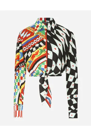 Dolce & Gabbana Short Carretto-print Poplin Shirt With Knot Detail - Woman Shirts And Tops Carretto Print Cotton 40