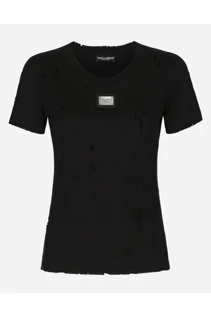 Dolce & Gabbana Jersey T-shirt With Rips And Tag - Woman T-shirts And Sweatshirts Cotton 40