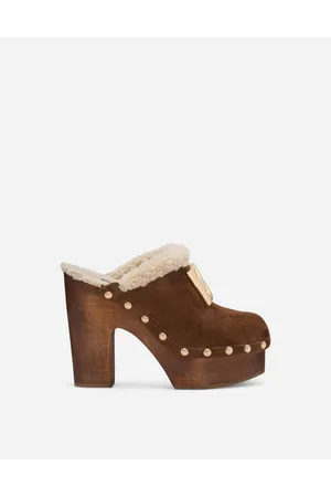 Dolce & Gabbana Suede And Faux Fur Clogs - Woman Sandals And Wedges Leather 36