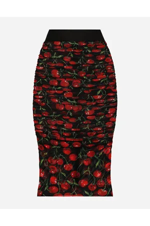 Dolce & Gabbana Cherry-print Tulle Midi Skirt With Branded Elastic And Draping - Woman Skirts Multi-colored Tulle 40