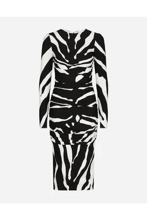 Dolce & Gabbana Zebra-print Cady Midi Dress With Draping - Woman Dresses 36