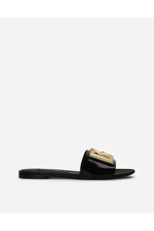 Dolce & Gabbana Polished Calfskin Sliders With Dg Logo - Woman Slides And Mules Leather 37