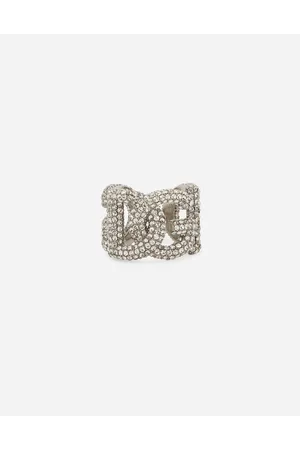 Dolce & Gabbana Open Ring With Rhinestones And Dg Logo - Man Bijoux Metal L