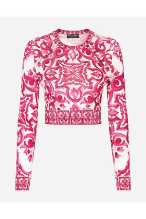 Dolce & Gabbana Cropped Majolica-print Silk Sweater - Woman Sweaters And Cardigans Multi-colored Silk 40